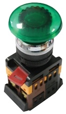 Кнопка AELA-22 "Грибок" зеленая с подсветкой 1з+1р 220В