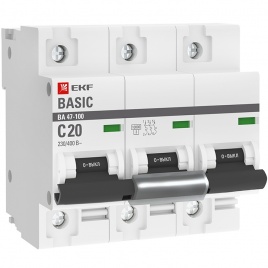 Выключатель ВА 47-100 3P 20А (C) EKF Basic
