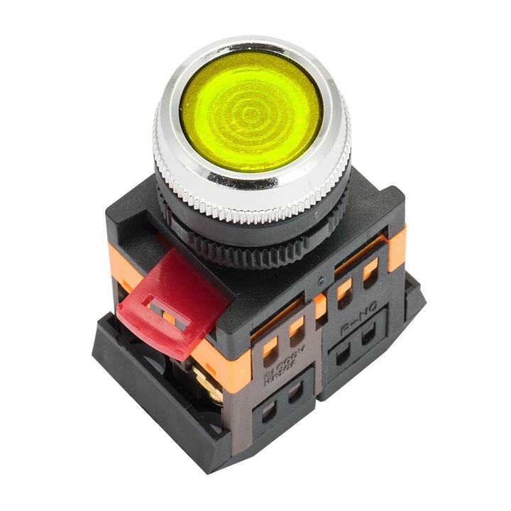 Кнопка ABLFS-22 с подсветкой желтая NO+NC 230В EKF фото 1