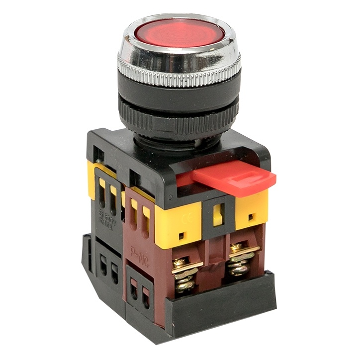 Кнопка ABLFS-22 с подсветкой красный NO+NC 230В EKF фото 1