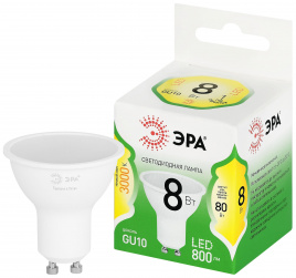 Лампа светодиодная ЭРА GREEN LINE LED MR16-8W-830-GU10 GL 8Вт софит теплый свет GU10