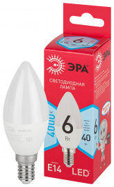 Лампа светодиодная ЭРА RED LINE LED B35-6W-840-E14 R 6Вт свеча нейтральный белый свет Е14