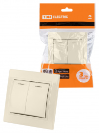 "Таймыр" Выключатель 2 кл. с подсветкой 10А сл. кость TDM