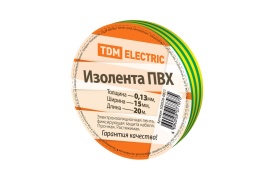 Изолента ПВХ 0,13*15мм (20м) желто-зеленая TDM