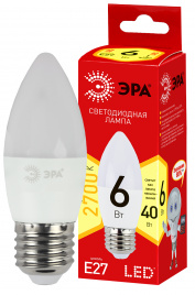 Лампа светодиодная ЭРА RED LINE ECO LED B35-6W-827-E27 6Вт свеча теплый белый свет Е27