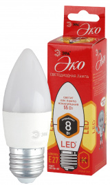 Лампа светодиодная ЭРА RED LINE ECO LED B35-8W-827-E27 8Вт свеча теплый белый свет Е27