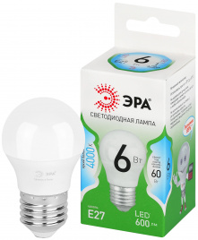 Лампа светодиодная ЭРА GREEN LINE LED P45-6W-840-E27 GL 6Вт шар яркий белый свет E27