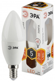 Лампа светодиодная ЭРА STD LED B35-5W-827-E14 5Вт свеча теплый белый свет Е14