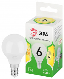 Лампа светодиодная ЭРА GREEN LINE LED P45-6W-830-E14 GL 6Вт шар теплый свет E14