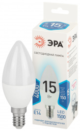 Лампа светодиодная ЭРА STD LED B35-15W-840-E14 15Вт свеча нейтральный белый свeт Е14