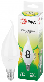 Лампа светодиодная ЭРА GREEN LINE LED BXS-8W-830-E14 GL 8Вт свеча на ветру теплый свет E14