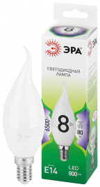 Лампа светодиодная ЭРА GREEN LINE LED BXS-8W-865-E14 GL 8Вт свеча на ветру холодный свет E14