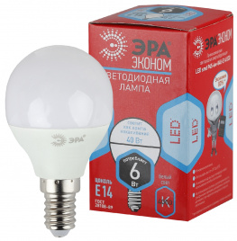 Лампа светодиодная ЭРА RED LINE ECO LED P45-6W-840-E14 6Вт. шар нейтральный белый свет E14