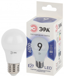 Лампа светодиодная ЭРА STD LED A60-9W-860-E27 9Вт груша холодный дневной свет Е27