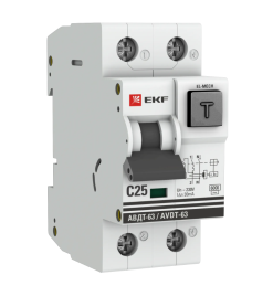 Диф.автомат АВДТ-63 25А/30мА (хар-ка С, эл-мех типАС) 6кА EKF