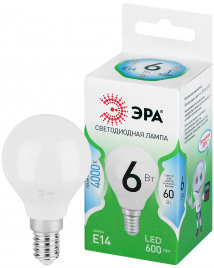 Лампа светодиодная ЭРА GREEN LINE LED P45-6W-840-E14 GL 6Вт шар яркий белый свет E14