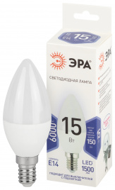 Лампа светодиодная ЭРА STD LED B35-15W-860-E14 15Вт свеча холодный дневной свет Е14
