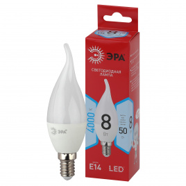 Лампа светодиодная ЭРА RED LINE LED BXS-8W-840-E14 R 8Вт свеча на ветру нейтральный белый свет Е14