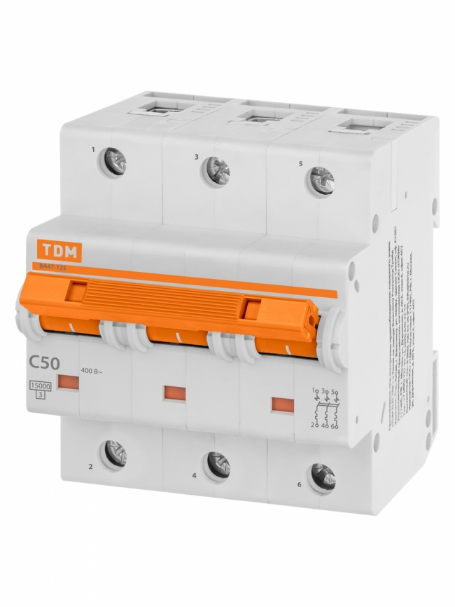 Выключатель ВА 47-125 3P 50А 15кА  х-ка С TDM фото 1