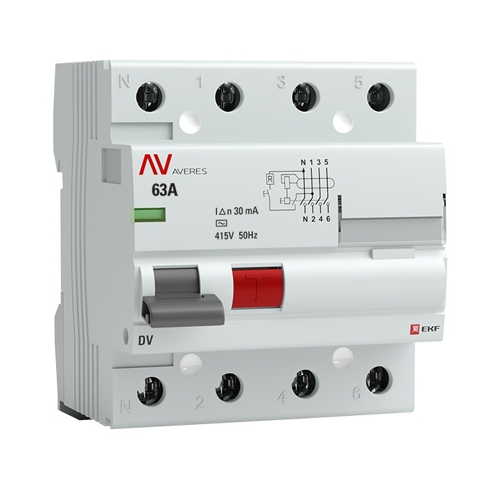 Выключатели дифференциального тока (УЗО) DV 4P 63А/ 30мА (AC) EKF AVERES фото 1