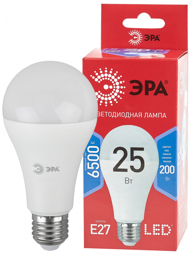 Лампа светодиодная ЭРА RED LINE LED A65-25W-865-E27 R 25Вт груша холодный дневной свет Е27 фото 1