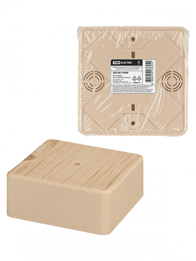 Коробка распаячная КР 100х100х44 ОП сосна IP40, инд. штрихкод TDM фото 1