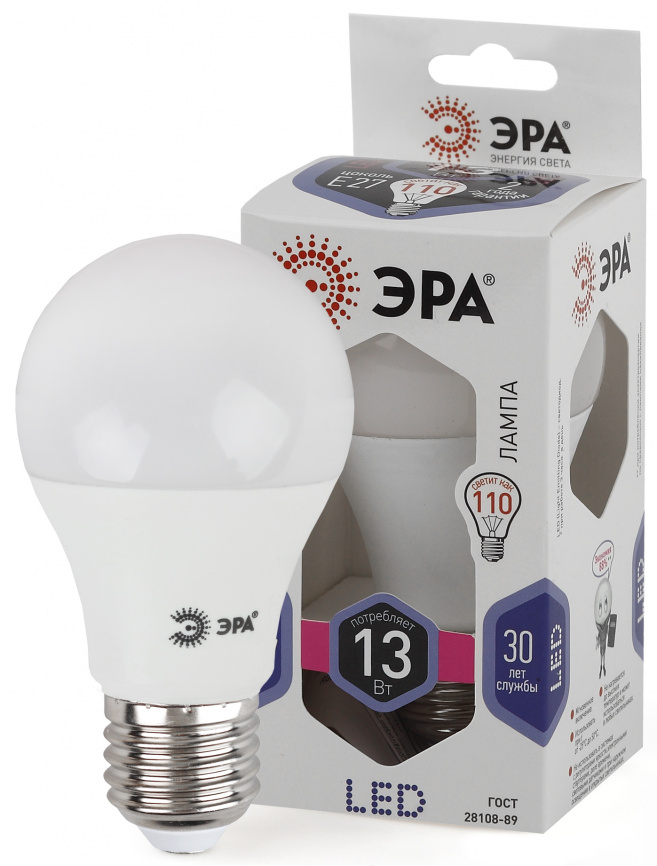 Лампа светодиодная ЭРА STD LED A60-13W-860-E27 13Вт груша холодный дневной свет Е27 фото 1