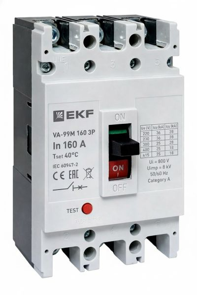 Выключатель ВА-99М 160/160А 3P 10In 35кА с термомагнитным расцепителем EKF фото 1