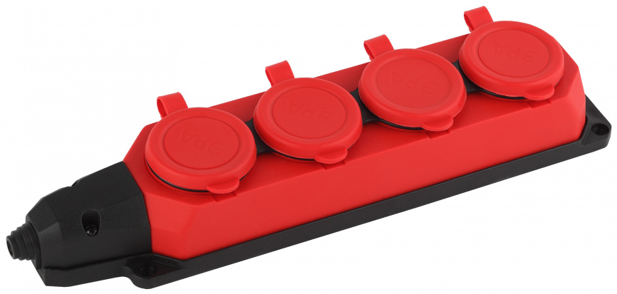 Колодка ЭРА K-4e-RED-IP44 каучуковая с заземлением 4 розетки 16A IP44 красная фото 1