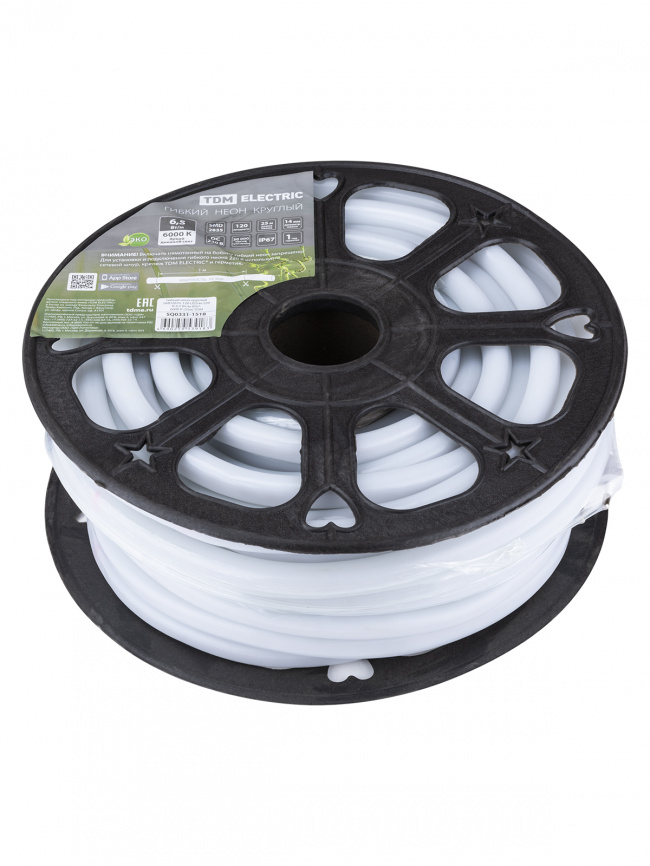 Гибкий неон круглый SMD2835-120 LED/м-220 В-6,5 Вт/м-IP67-6000 K (25м) TDM фото 1