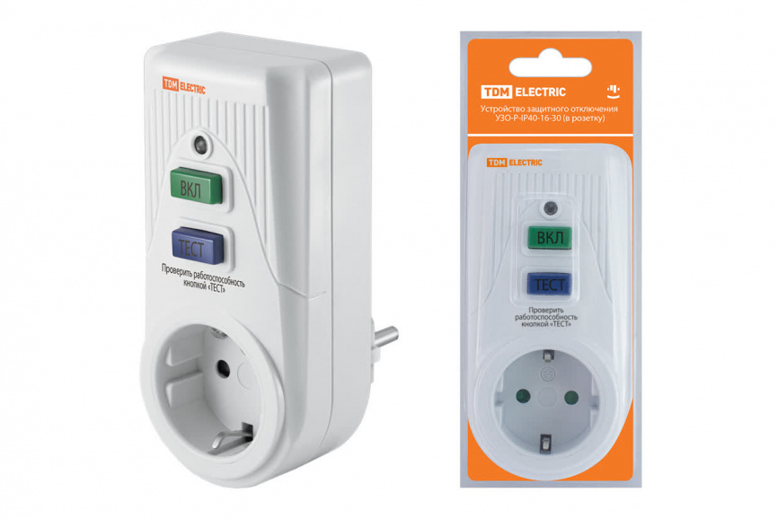 УЗО-Р-IP40-16-30 (в розетку) 16А 30мА IP40 TDM фото 1