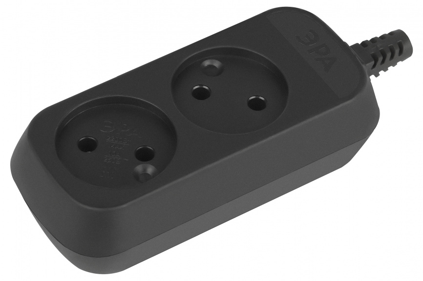 Колодка ЭРА KX-2-B 2 розетки без зазeмления черная фото 1