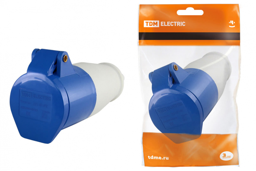 Розетка 223 переносная 2Р+РЕ 32А 220В IP44 TDM фото 1