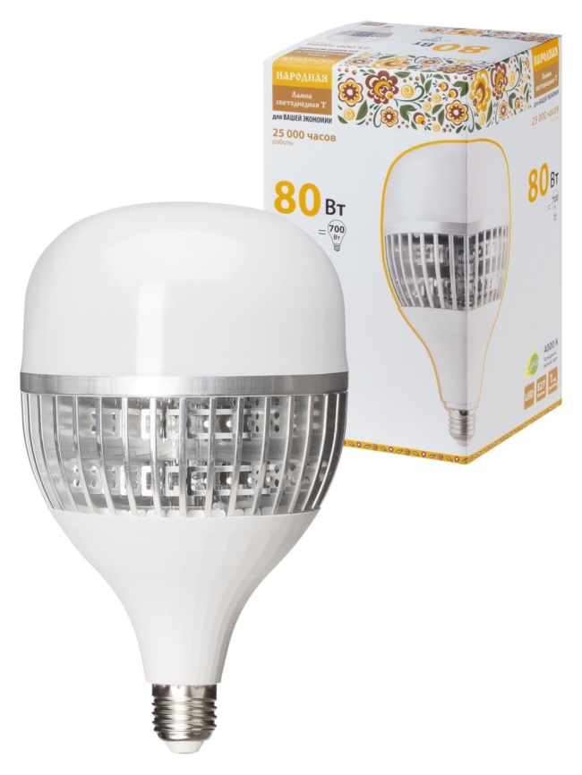 Лампа светодиодная Т 80 Вт 4000К E27 (130x223 мм) НАРОДНАЯ фото 1