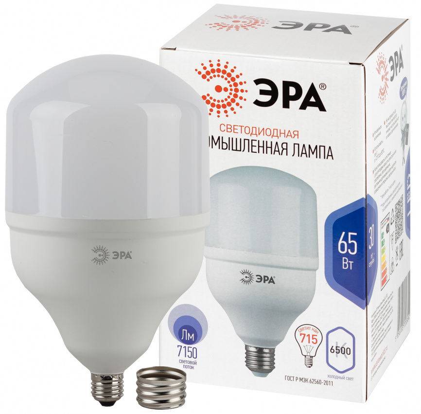 Лампа светодиодная POWER ЭРА STD LED T140-65W-6500-E27/E40 65Вт колокол холодный дневнoй свет Е27/Е40 фото 1