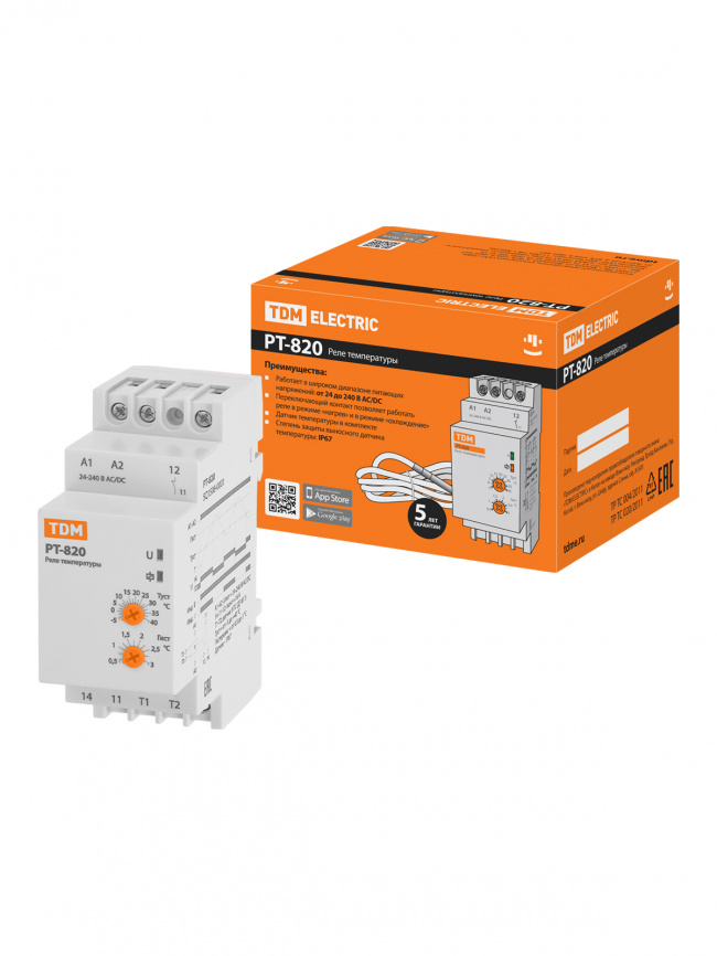 Реле температуры РТ-820 (-5+40С, 24-240В АС/DC, с датч. IP67) TDM фото 1