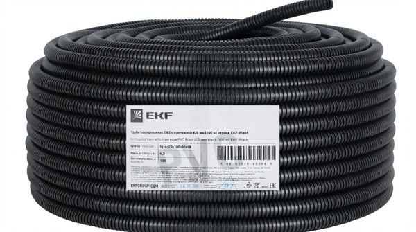 Труба гофр.ПВХ с зондом d20мм (100м) черная EKF Plast фото 1