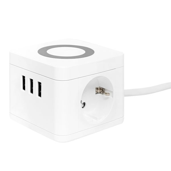 Удлинитель "Куб" 2 гнезда 3USB 2,4А+зарядное устройство 1,3 метра 1мм2 фото 1