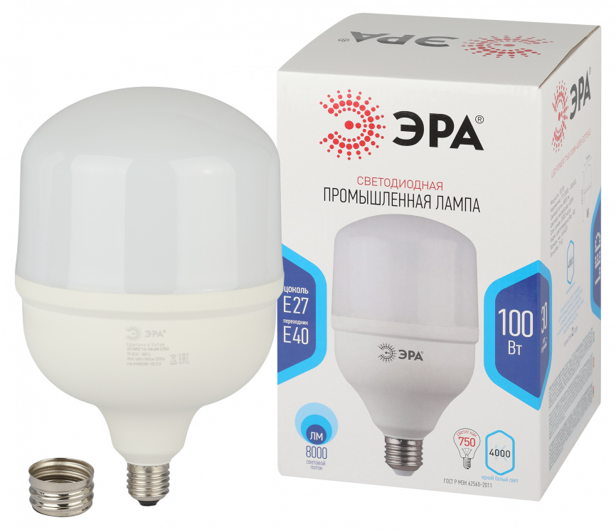 Лампа светодиодная POWER ЭРА STD LED T160-100W-4000-E27/E40 100Вт колокол нейтральный белый свет Е27/Е40 фото 1