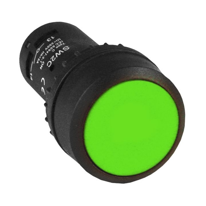 Кнопка возвратная зеленая SB7-CA25 d22мм 1з+1р TDM фото 1