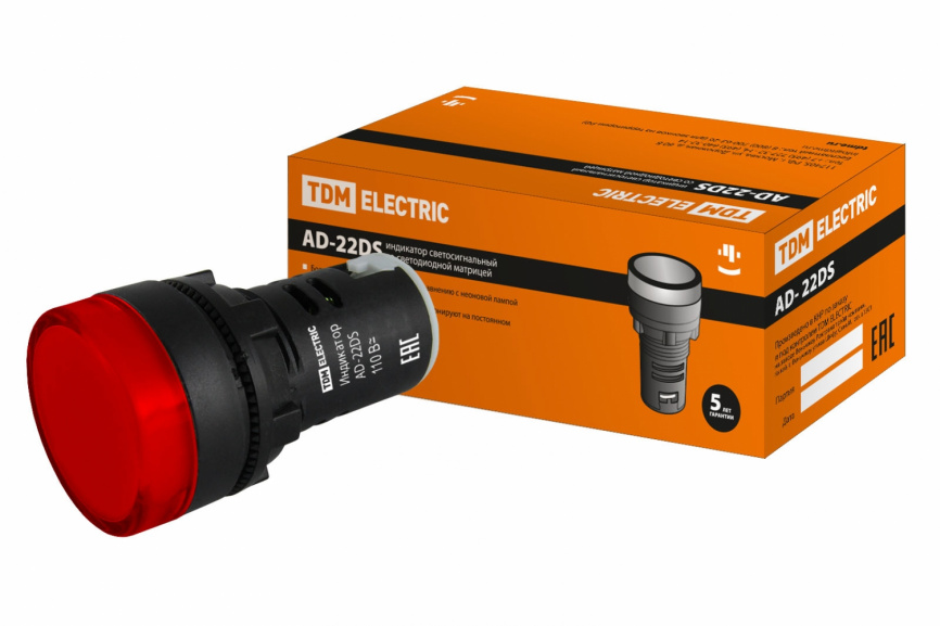Лампа AD-22DS(LED)матрица d22мм красный 110В AC/DC TDM фото 1