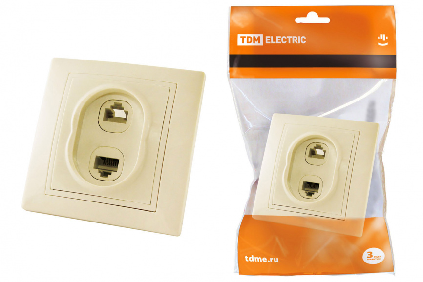 "Таймыр" Розетка телефонная RJ11 + компьютерная RJ45 сл. кость TDM фото 1