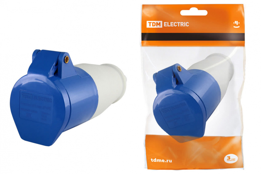 Розетка 213 переносная 2Р+РЕ 16А 220В IP44 TDM фото 1
