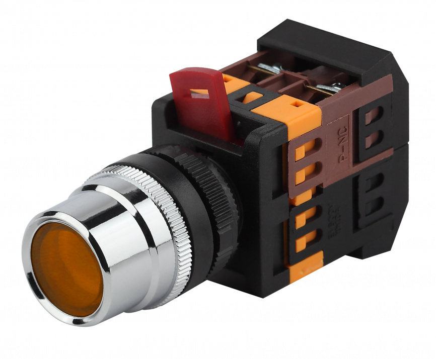 Кнопка управления ЭРА BBT10-ABLF-K05E ABLF-22 желтый d22мм неон 240В 1з+1р фото 1