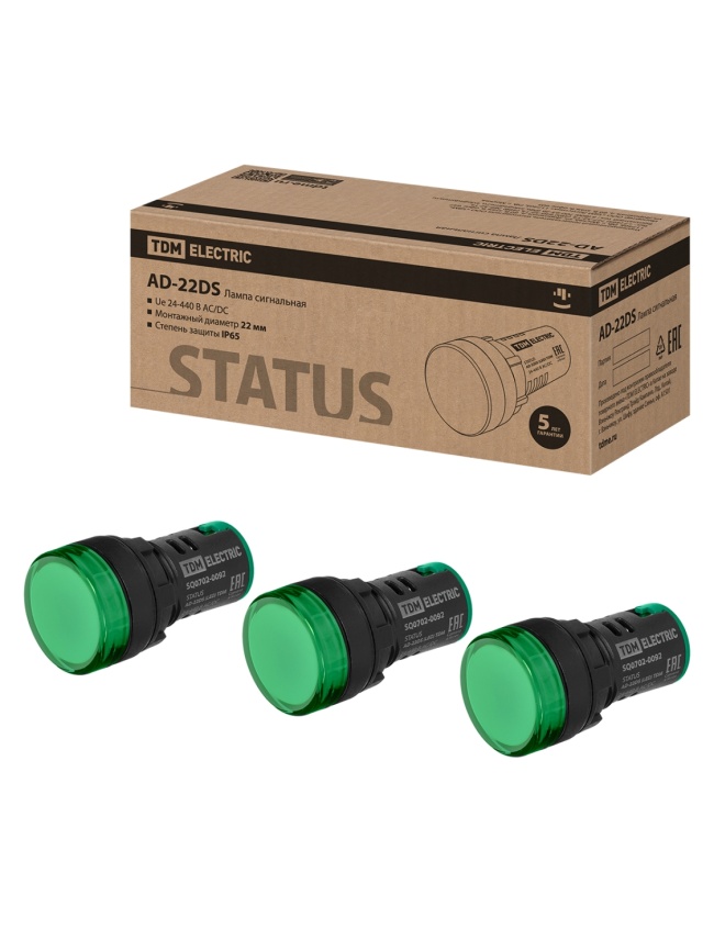 Лампа AD-22DS(LED)матрица d22 мм зеленый 24-440В AC/DC TDM фото 1
