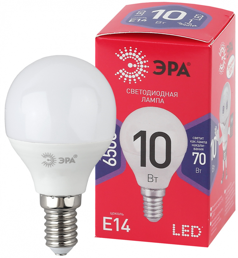 Лампа светодиодная ЭРА RED LINE LED P45-10W-865-E14 R 10Вт шар холодный дневной свет E14 фото 1