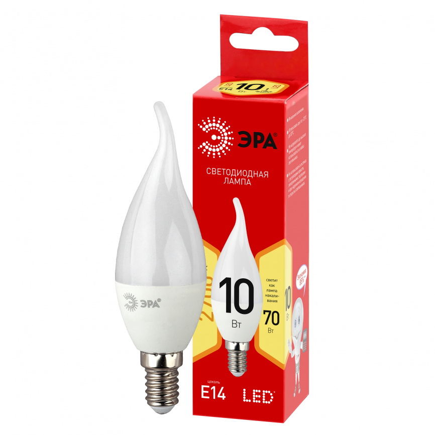 Лампа светодиодная ЭРА RED LINE LED BXS-10W-827-E14 R 10Вт свеча на ветру теплый белый свет Е14 фото 1