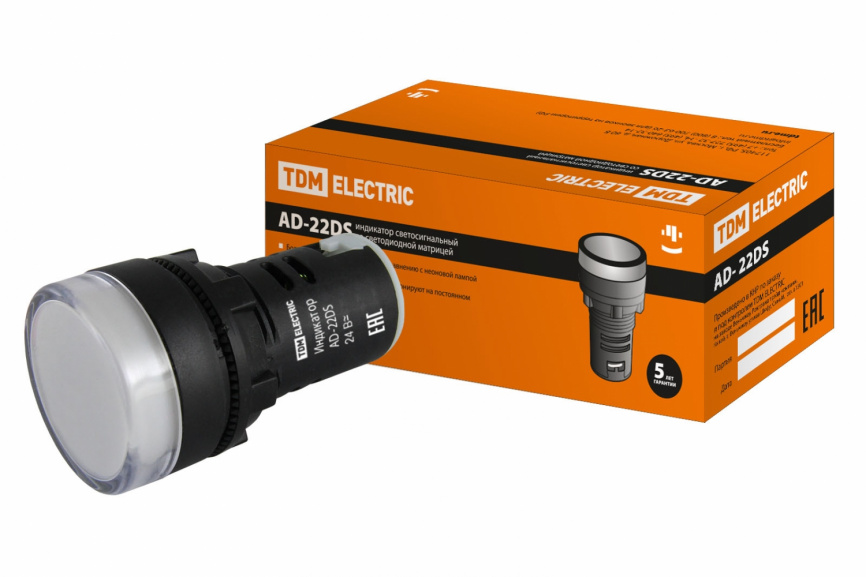 Лампа AD-22DS(LED)матрица d22мм белый 24В AC/DC TDM фото 1