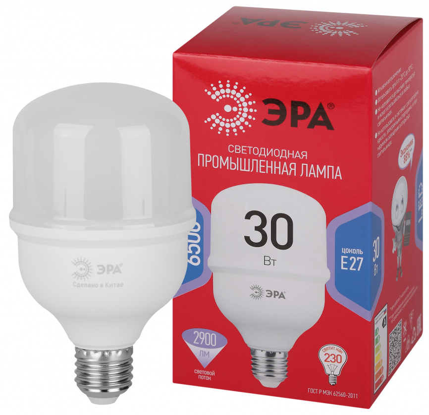 Лампа светодиодная POWER ЭРА RED LINE LED T80-30W-6500-E27 R 30Вт колокол холодный белый свет E27 фото 1