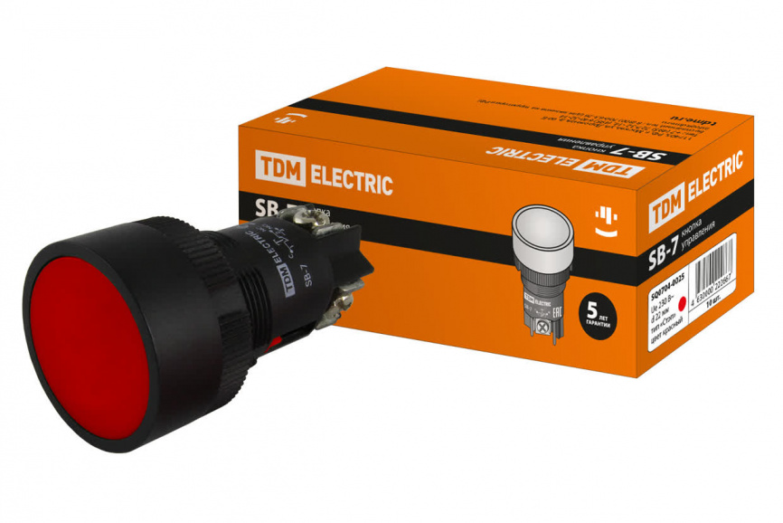 Кнопка SB-7 "Стоп" красная 1р d22мм/230В TDM фото 1
